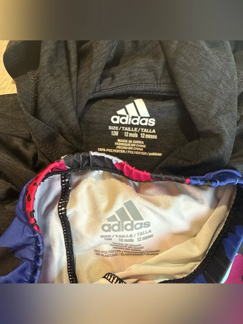 adidas Black Hooded Top with Pink & Blue Printed Leggings